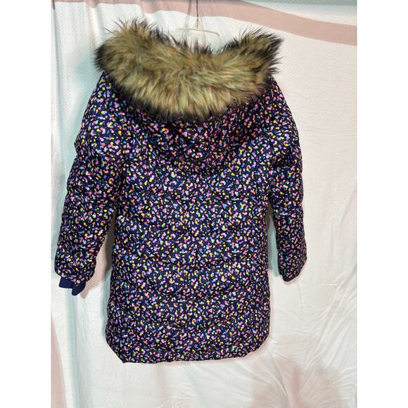 Lands End M 8 parka puffer coat hood pockets warm euc like new blue w/polka dots - Picture 7 of 10